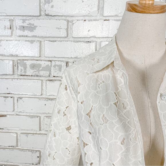 Cabi Portrait Cream Ivory Crochet Floral Lace 3/4 Sleeve Cottagecore Blazer M - Picture 3 of 10